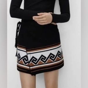 Sold - Talula Black Meander Wrap Skirt Brown White Accent Cotton Blend Size XS